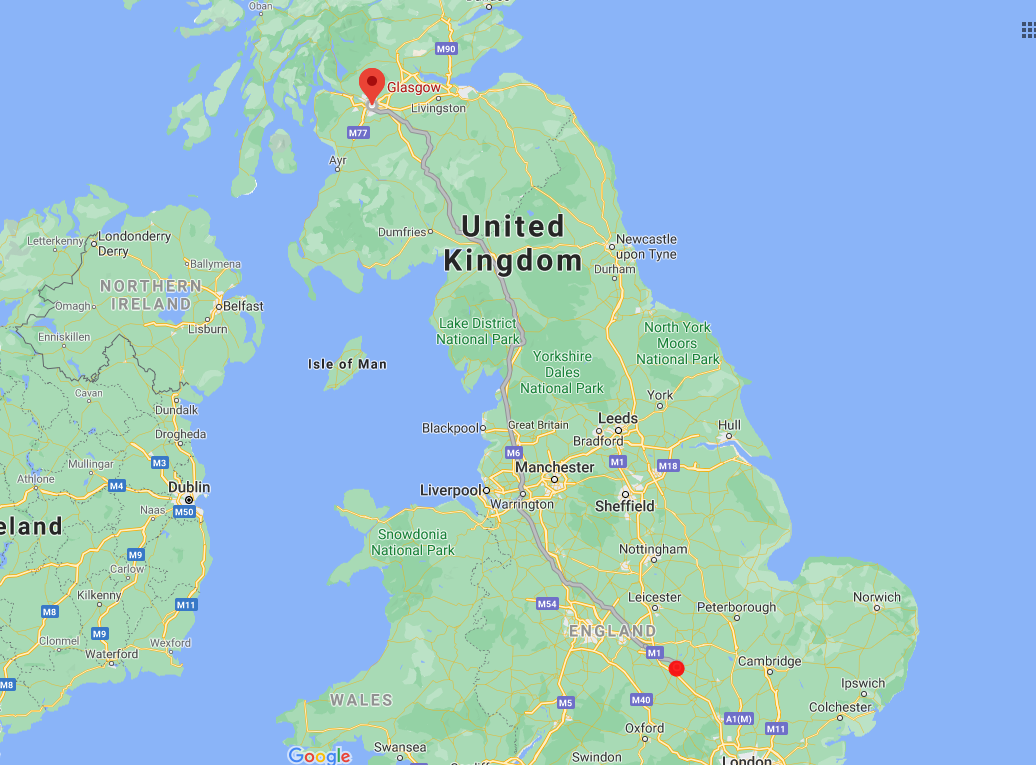 Glasgow to Northampton route