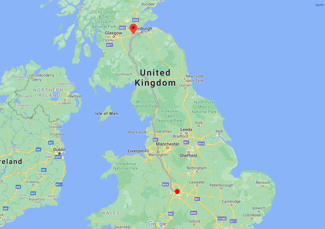Livingston to Birmingham map